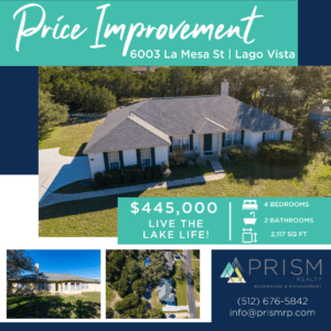 Featured Listing 6003 La Mesa St Lago Vista TX Price Improvement Prism Realty